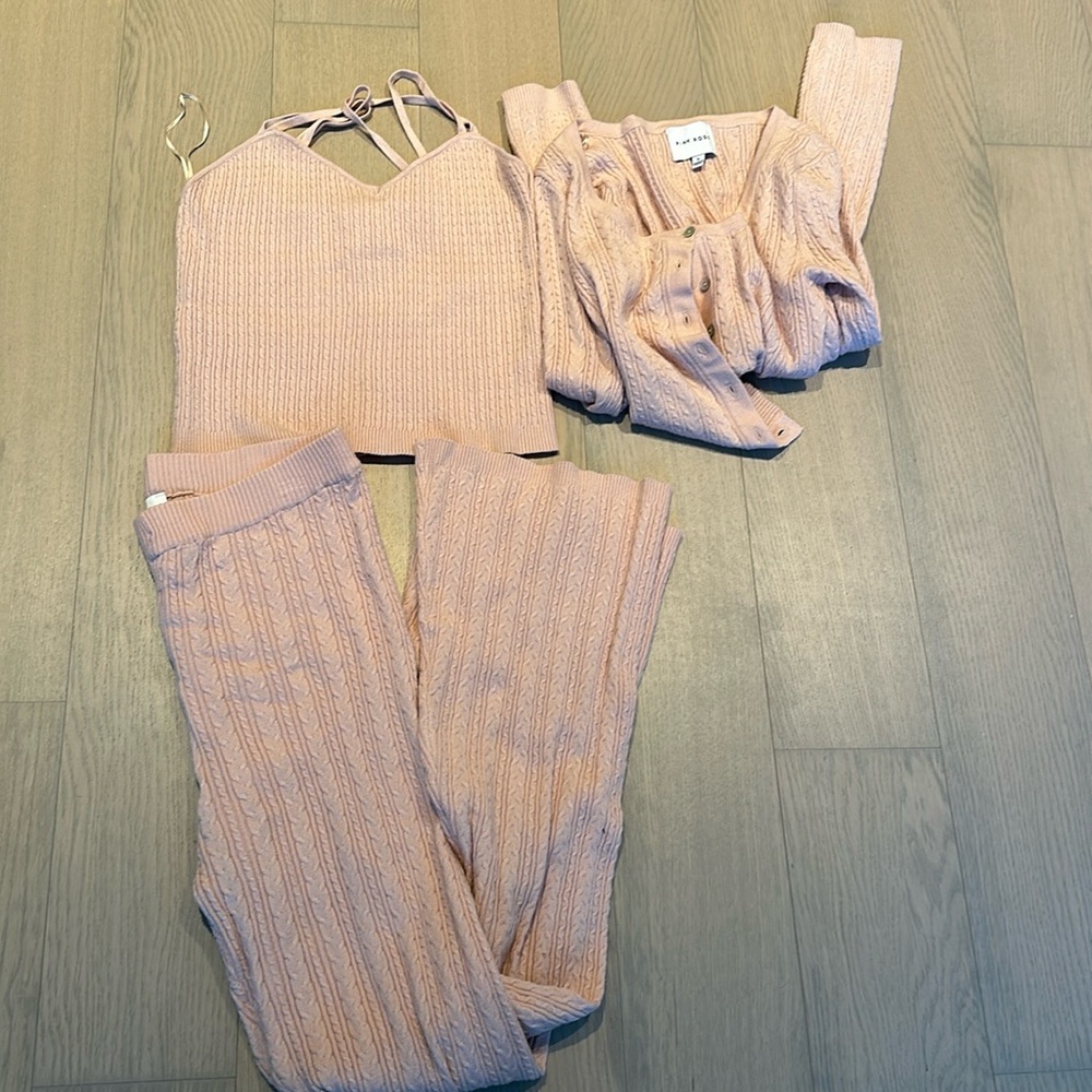 Pink Rose 3 Piece Cable Knit Lounge Set